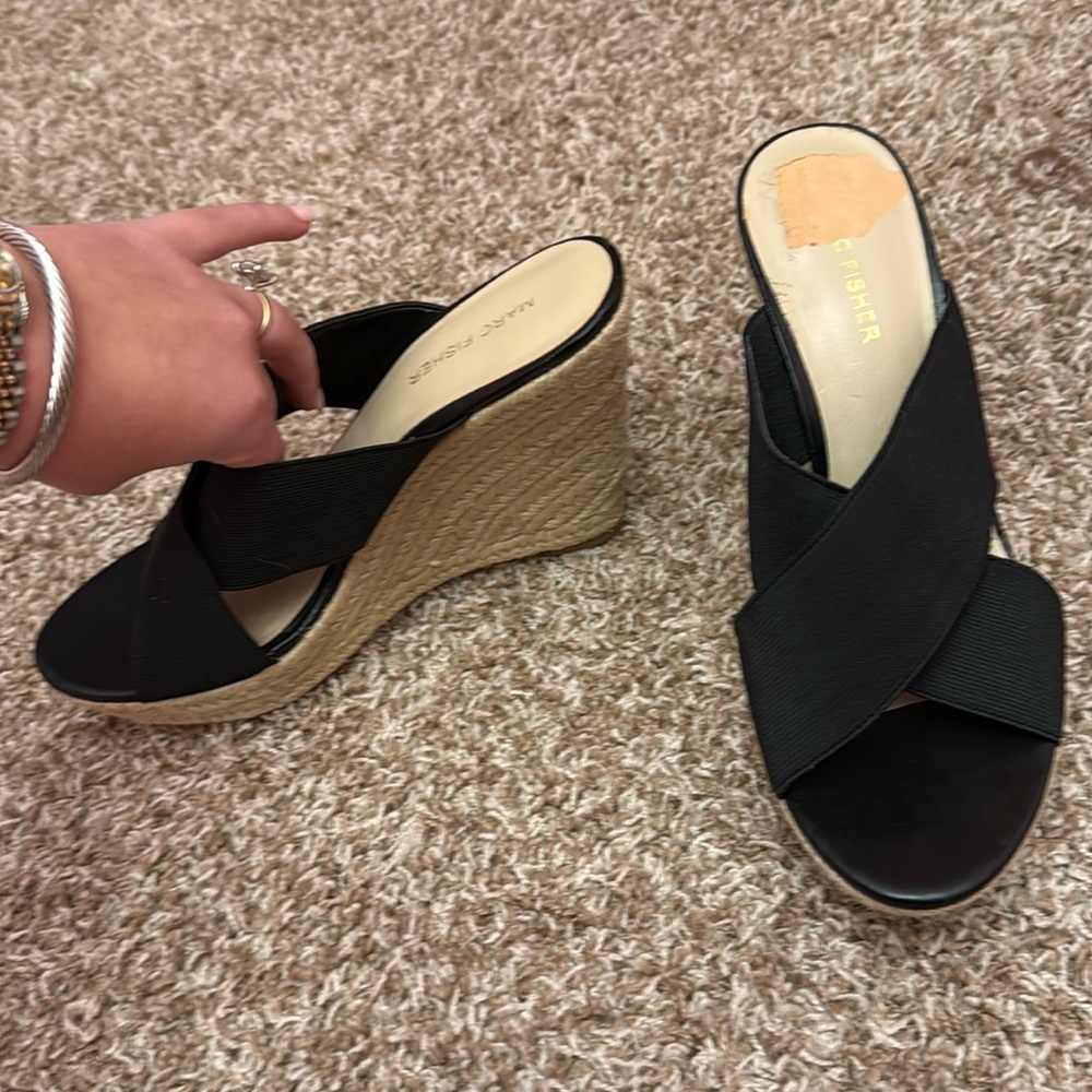 Like new Marc Fisher Black Stretch Slip on Espadrille Wedges